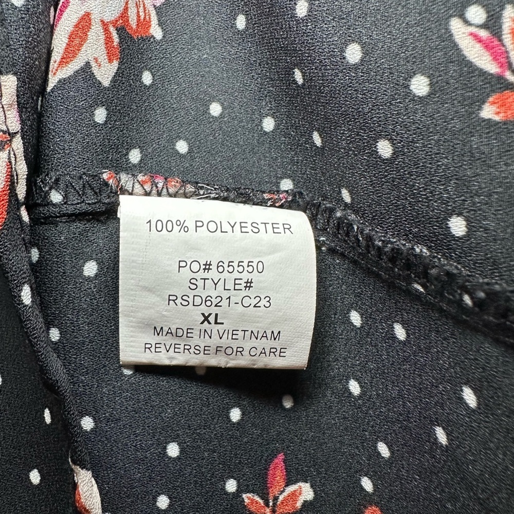 Timing Black Sheer Floral Dot Peasant Blouse - Picture 3 of 5